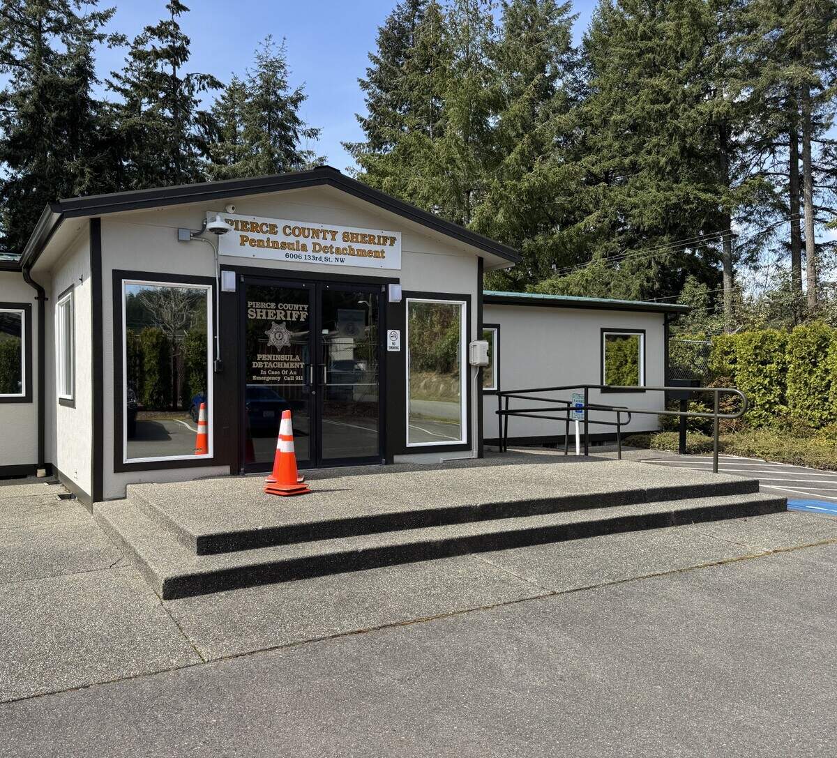 The Pierce County Sheriff’s Peninsula Detachment office at 6006 133rd St. NW on Wednesday, April 9, 2025, in Purdy, Wash.