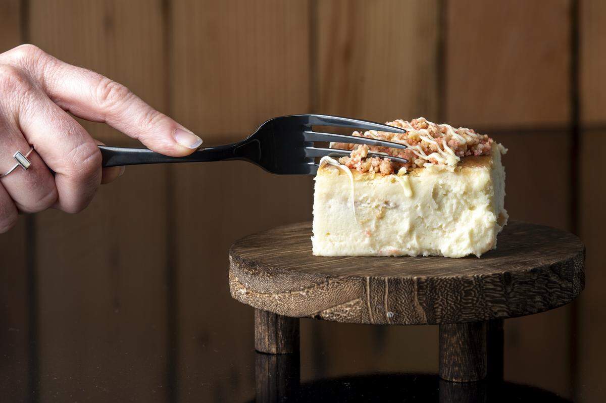 A Strawberry Crunch cheesecake from Little Miss Sweets NYC is pictured on Friday, Aug. 8, 2025, in Tacoma, Wash.