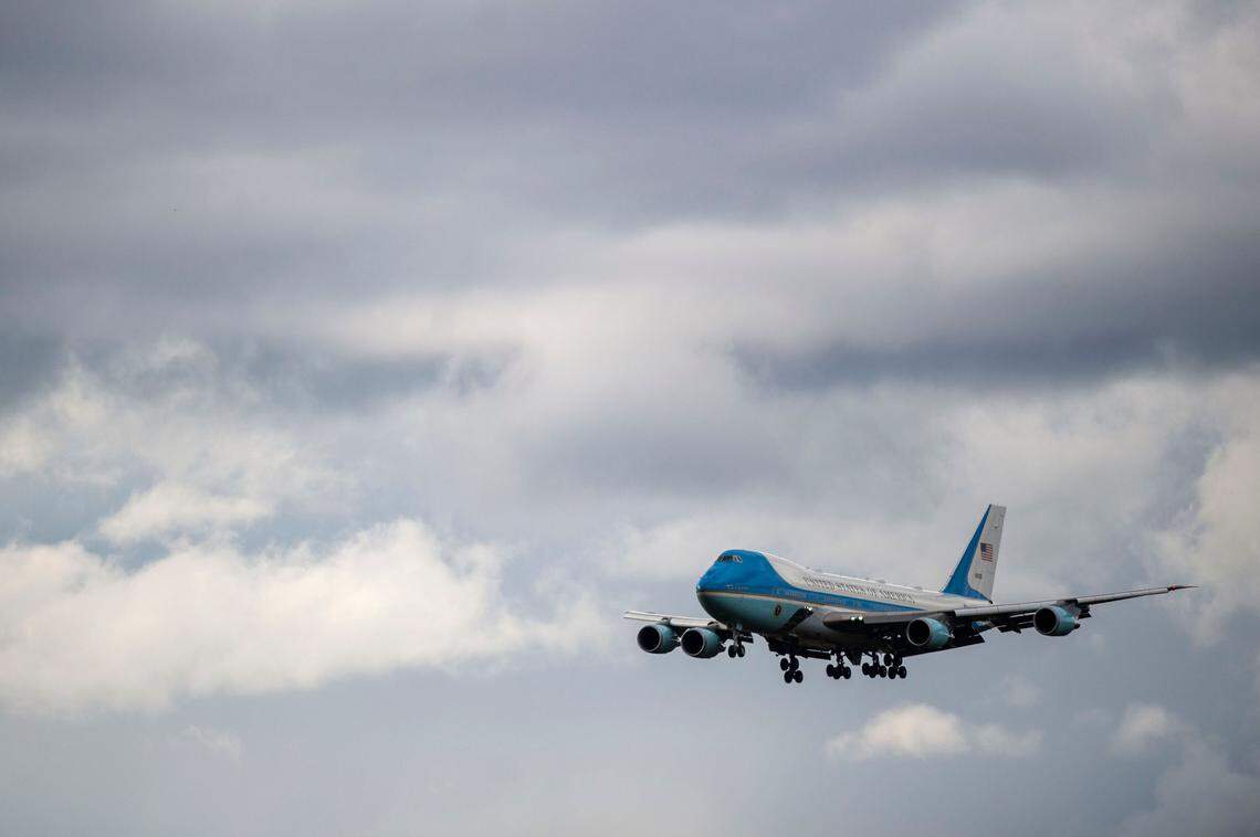 Air Force One prepares to land at Sea-Tac International Airport in Seattle on Thursday, April 21, 2022.