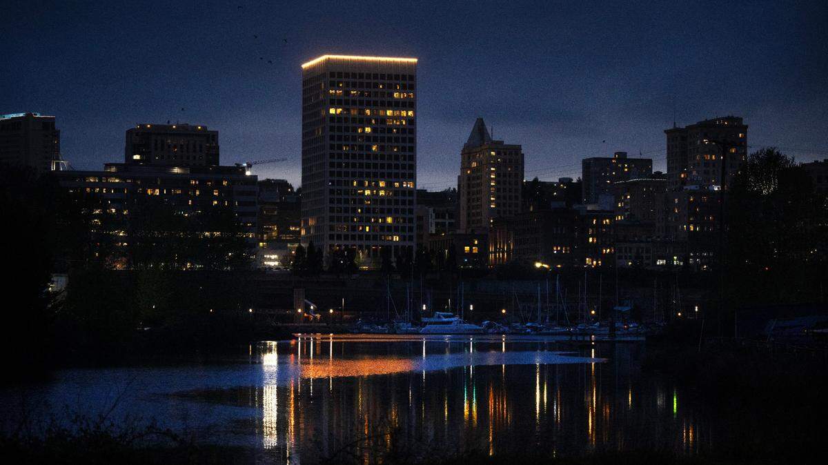 The Tacoma skyline at sunset on Thursday, April 11, 2024.