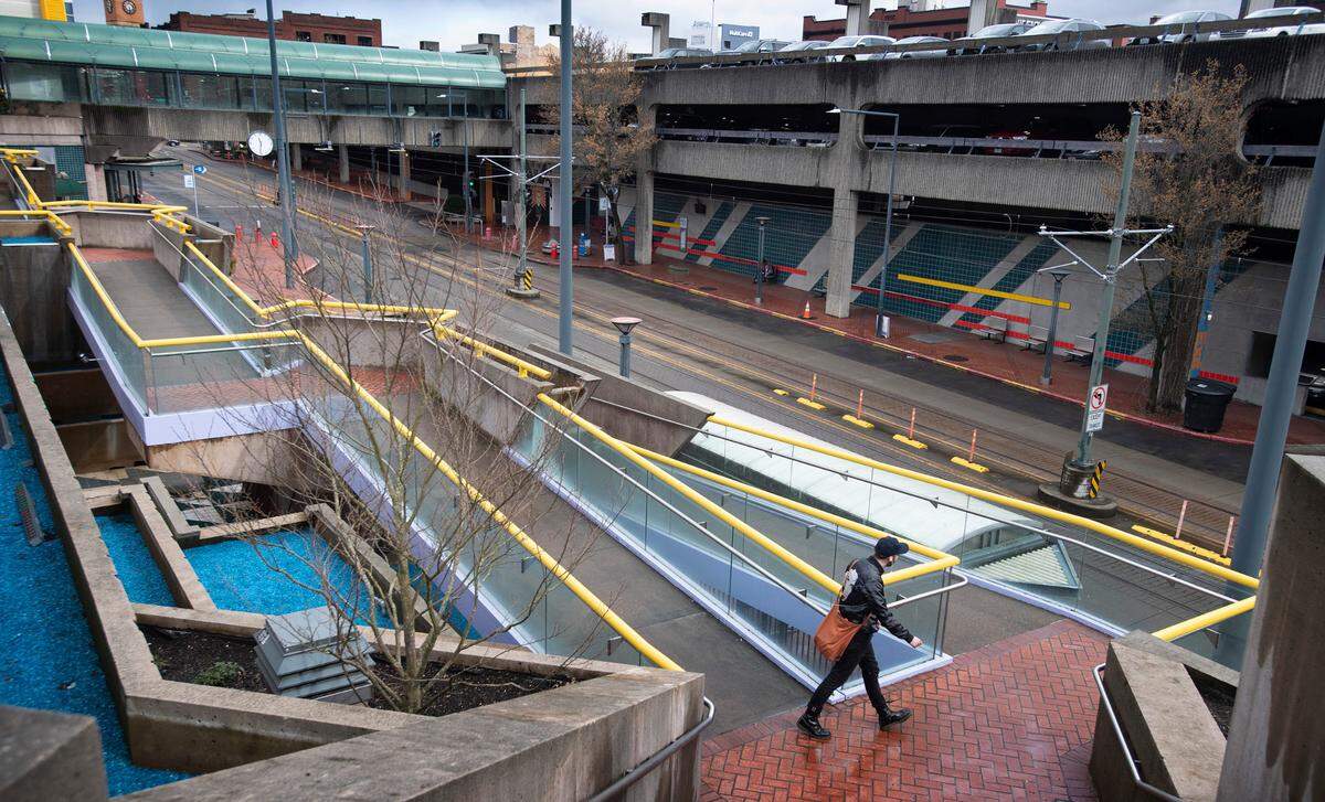 Urban design students from the University of Washington Tacoma will prepare proposals to redesign the Pierce Transit Center in downtown Tacoma, Washington, shown on Tuesday, March 15, 2022.
