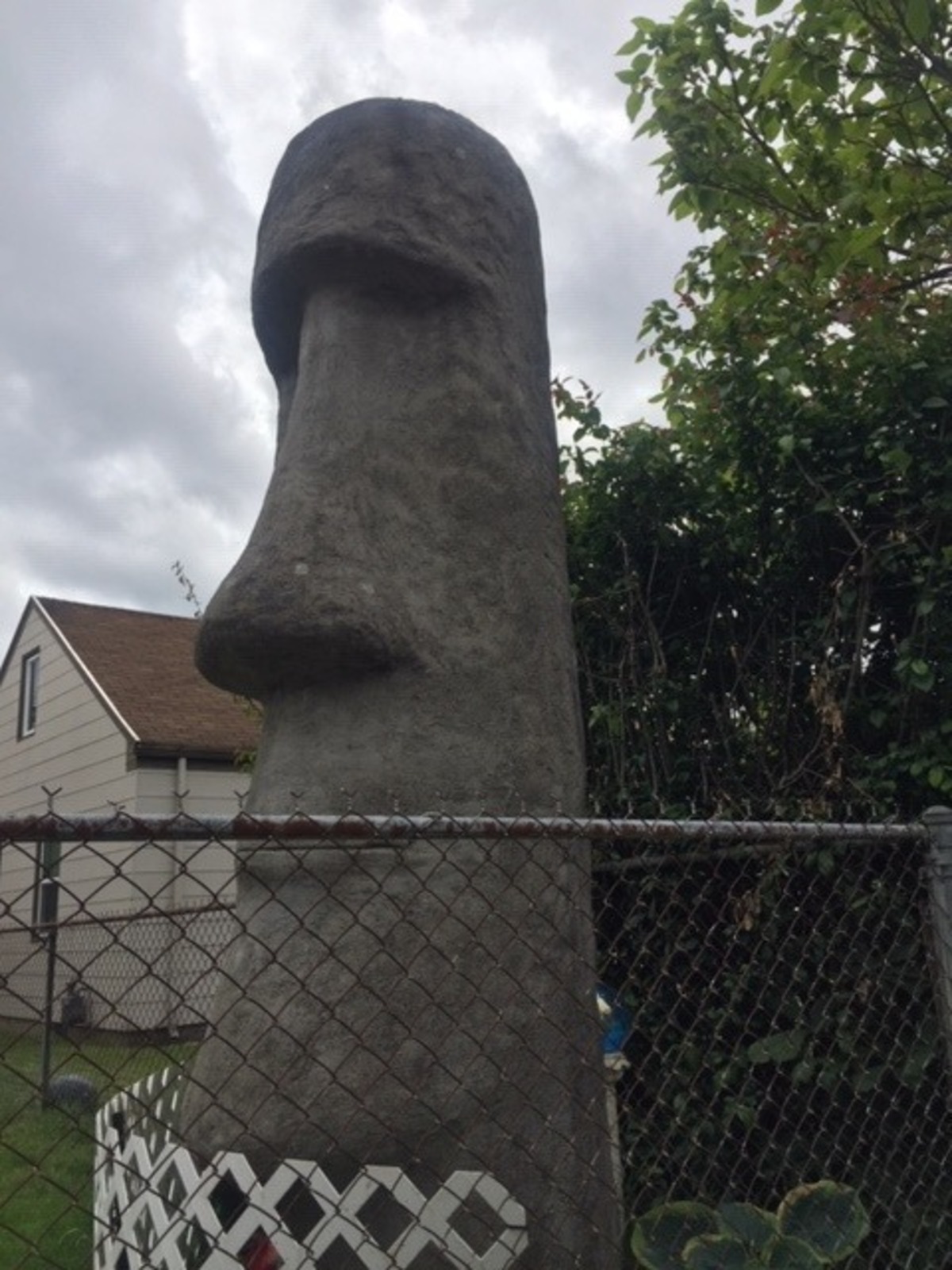 This homemade Easter Island figurine can be found off 68th and South Oakes streets.