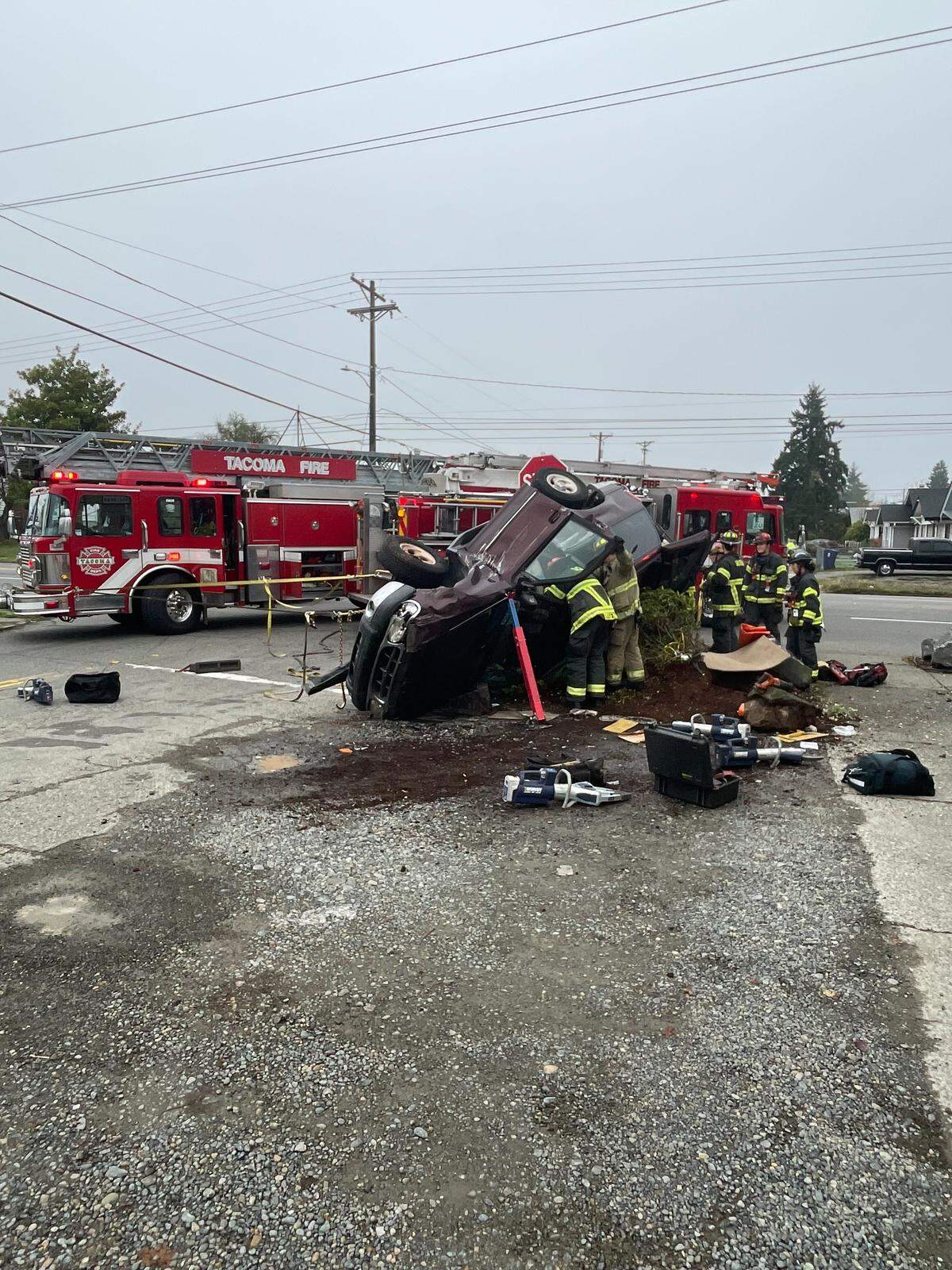 Firefighters were dispatched on Nov. 19, 2025 to a vehicle that rolled over in Tacoma.