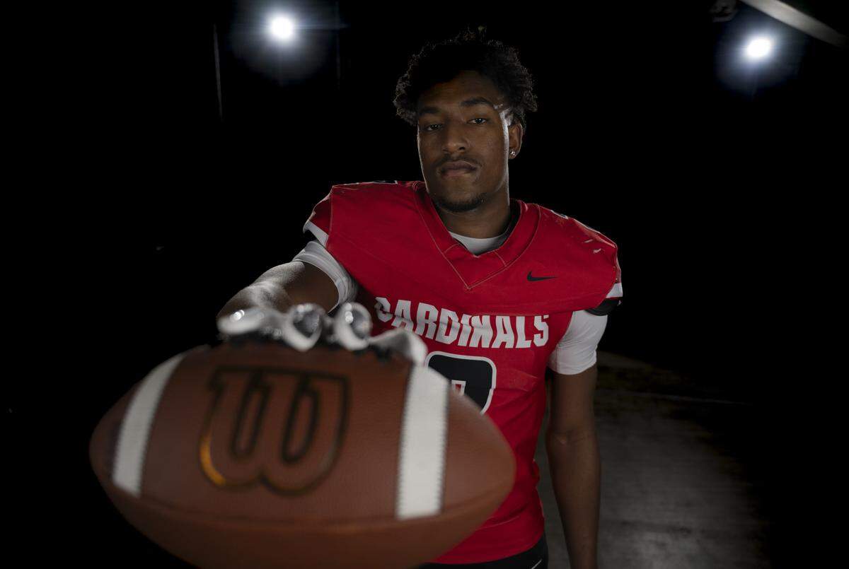 Franklin Pierce senior multi-purpose athlete Bryson Allen poses for a portrait after being selected as first-team offense for The News Tribune’s 2025 All-Area football team at Mount Tahoma High School, on Sunday, Dec. 7, 2025, in Tacoma, Wash.