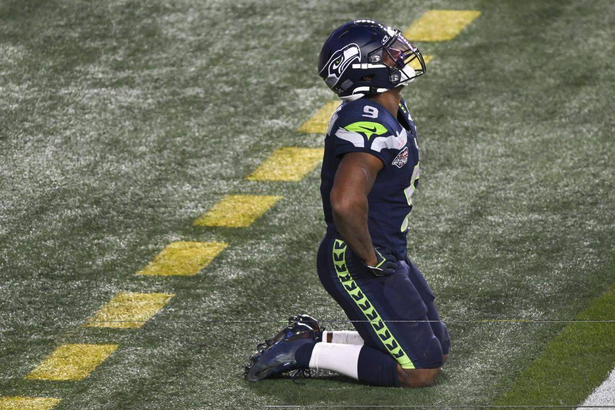 Seattle Seahawks running back Kenneth Walker III (9) reacts after his touchdown is called back during Super Bowl LX at Levi’s Stadium in Santa Clara on Sunday, Feb. 8, 2026.