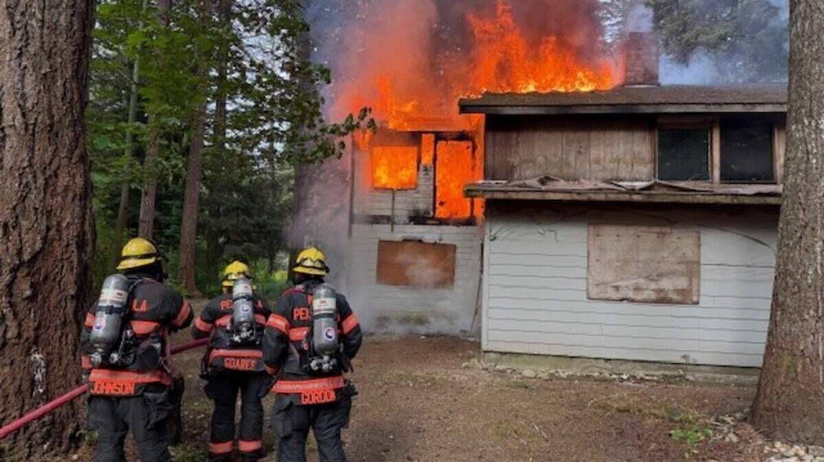 Local crews responded to reports of a fire at a two-story uninhabited structure on the Key Peninsula Thursday morning.