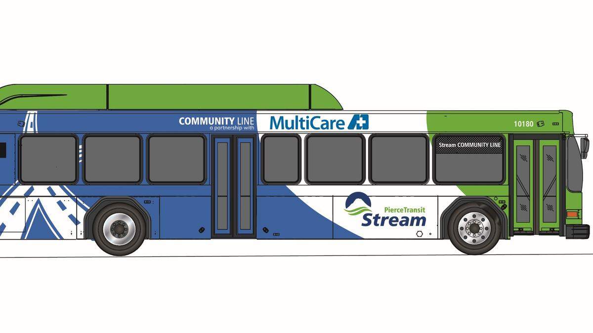 This rendering shows how buses on Pierce Transit’s new Stream Community Line will appear.