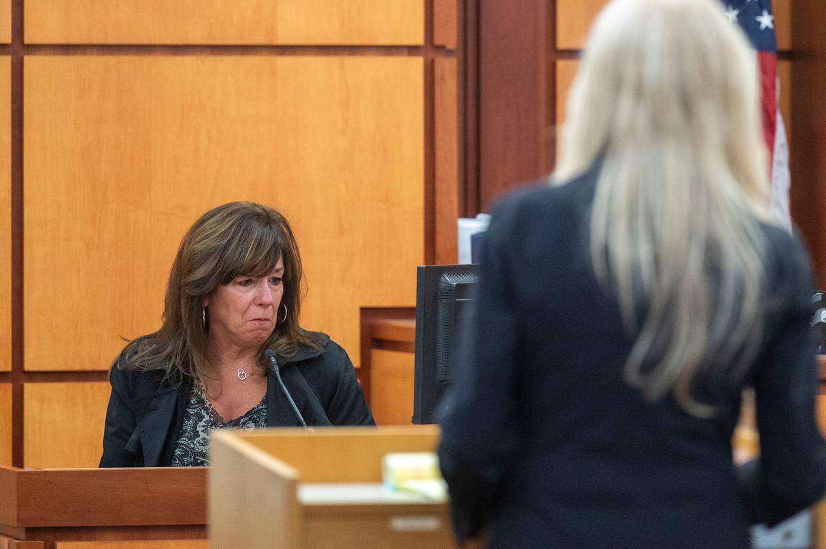 Wendy Kaleiwahea-Troyer, the wife of Pierce County Sheriff Ed Troyer, initially becomes emotional on the witness stand when questioned by defense attorney Anne Bremner on Wednesday, Dec. 7, 2022, in Pierce County District Court in Tacoma, Wash. Her testimony will continue on Thursday morning.