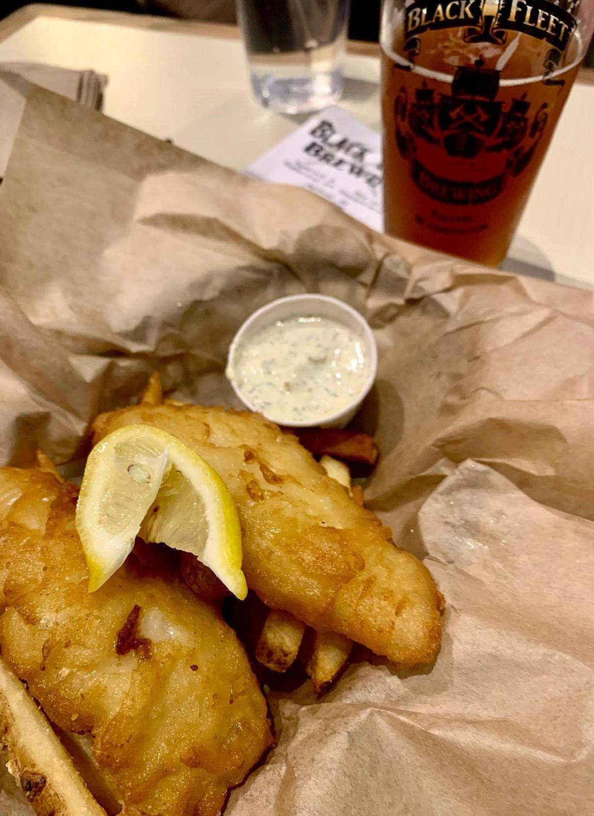 Black Fleet Brewing has the advantage of beer brewed in house for the batter of its fish and chips.