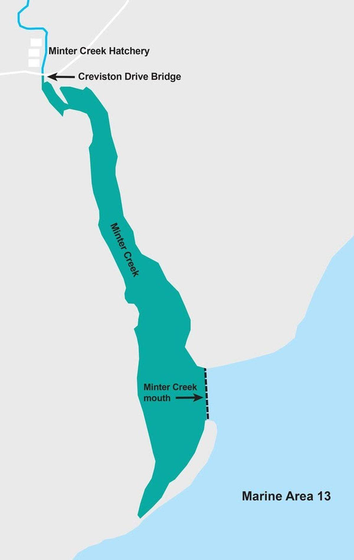 A map of Minter Creek shows in green where the new fishing regulations will take effect.