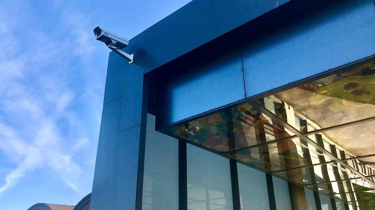 One of two security cameras seen June 3, 2021, on the Bridge of Glass in Tacoma. According to new information from the City of Tacoma, the cameras have been inoperable for years.