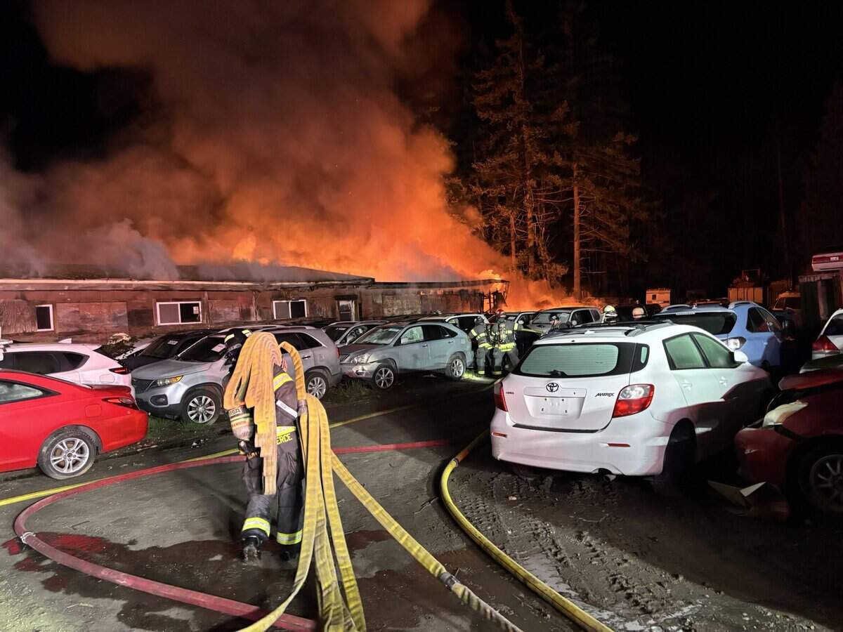 A salvage yard in the South Hill area was on fire on Sunday night.