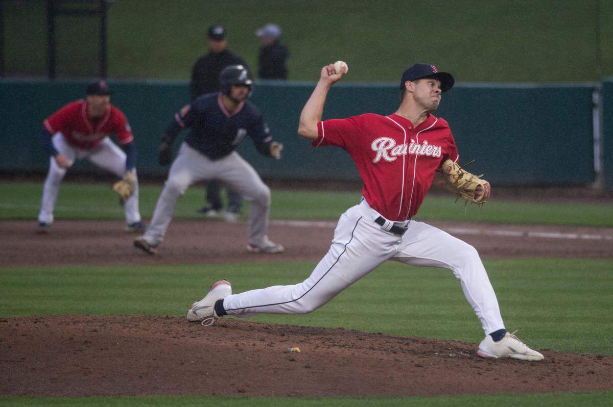 Tacoma Rainiers reliever Matt Brash throws a pitch during a Triple-A baseball game against the Reno Aces on Sunday, May 15, 2022 at Cheney Stadium in Tacoma, Wash.