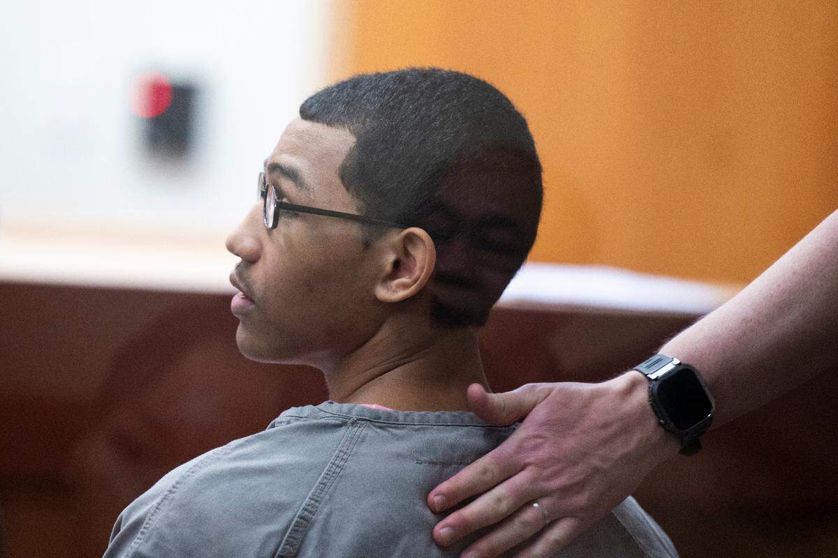 Christopher Felizardo, 19, looks on during his sentencing for his part in the 2022 fatal shooting of 14-year-old Iyana Ussery. Photographed at Pierce County Superior Court on Wednesday, Nov. 20, 2024 in Tacoma.