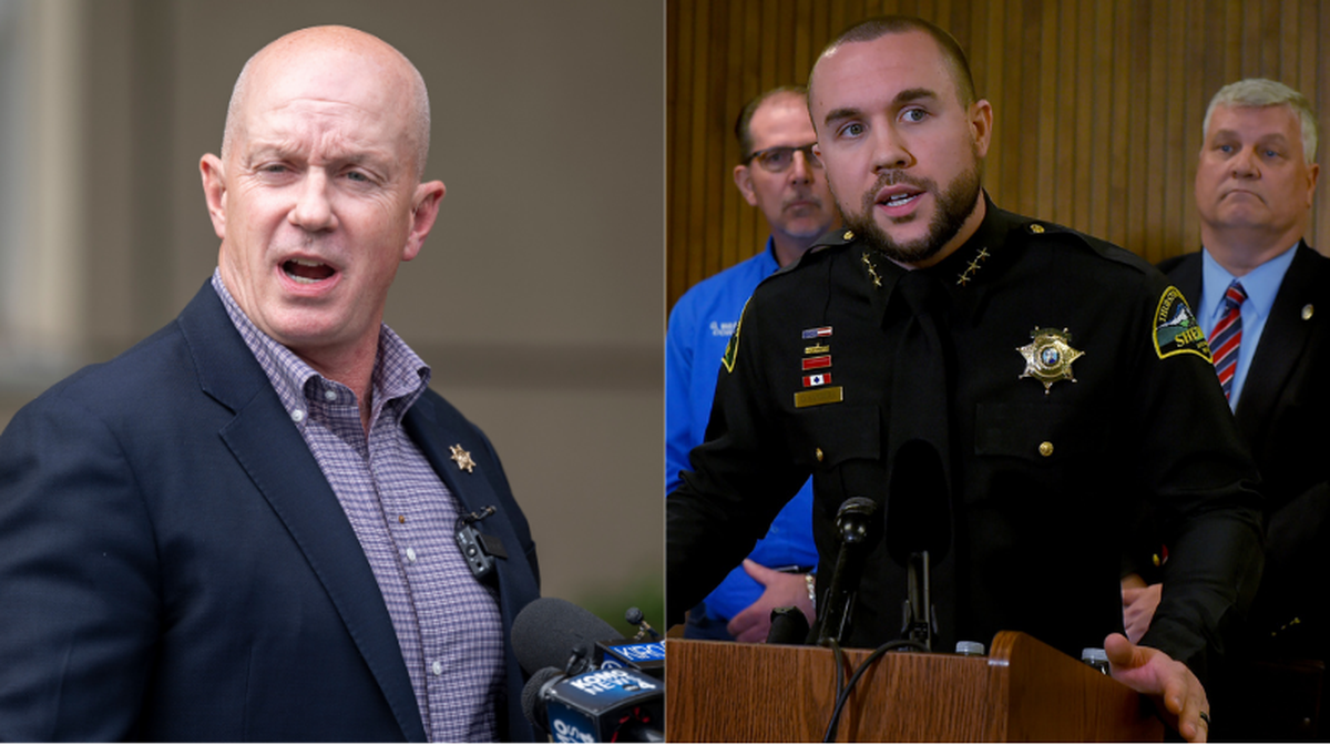 Pierce County Sheriff Keith Swank (left) and Thurston County Sheriff Derek Sanders are shown in a composite image.