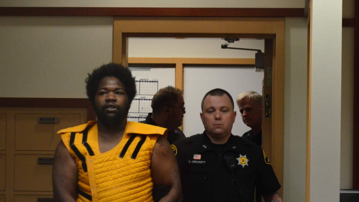 Ontario Lavell Pruitt, 30, appeared Tuesday, May 16, 2023, in Pierce County Superior Court to face arraignment on two counts of aggravated first-degree murder and unlawful possession of a firearm for a shooting Monday in Lakewood that ended with two men dead.