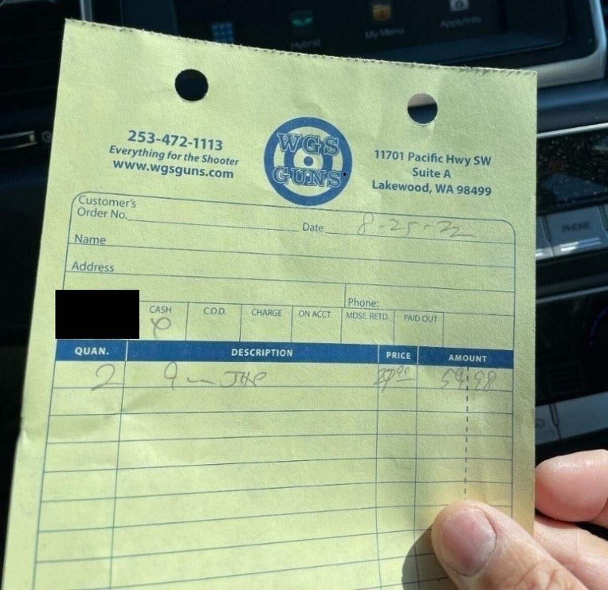 A receipt from WGS Guns in Lakewood shows that the store rang up two high-capacity gun magazines it sold to undercover investigators as 9mm ammunition, according to the state Attorney General’s Office.