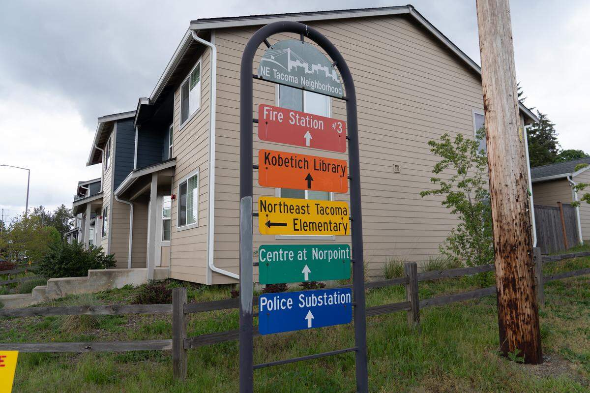 The Northeast Tacoma neighborhood sign sits just three blocks away from the Federal Way city line.