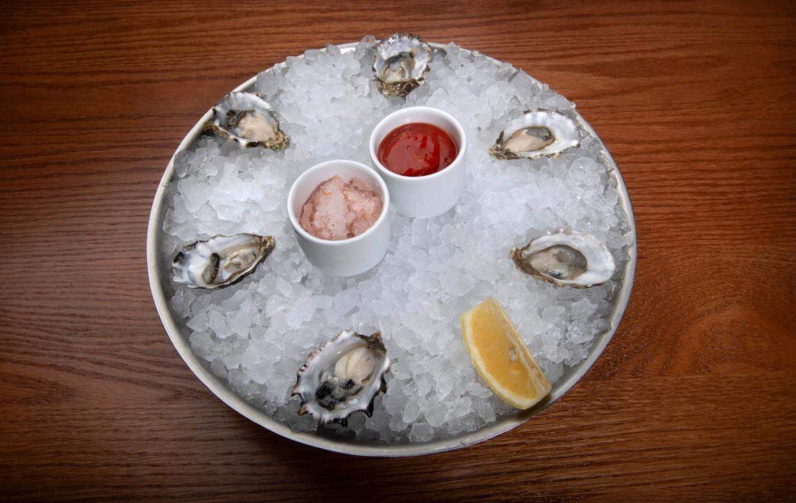 E3 also operates Elliott’s Oyster House and Metropolitan Grill in Seattle, whose established producer relationships now also support a formidable oyster program in Tacoma. Here, a selection of bivalves from nearby Eld Inlet in Thurston County are served with champagne granita and house cocktail sauce.