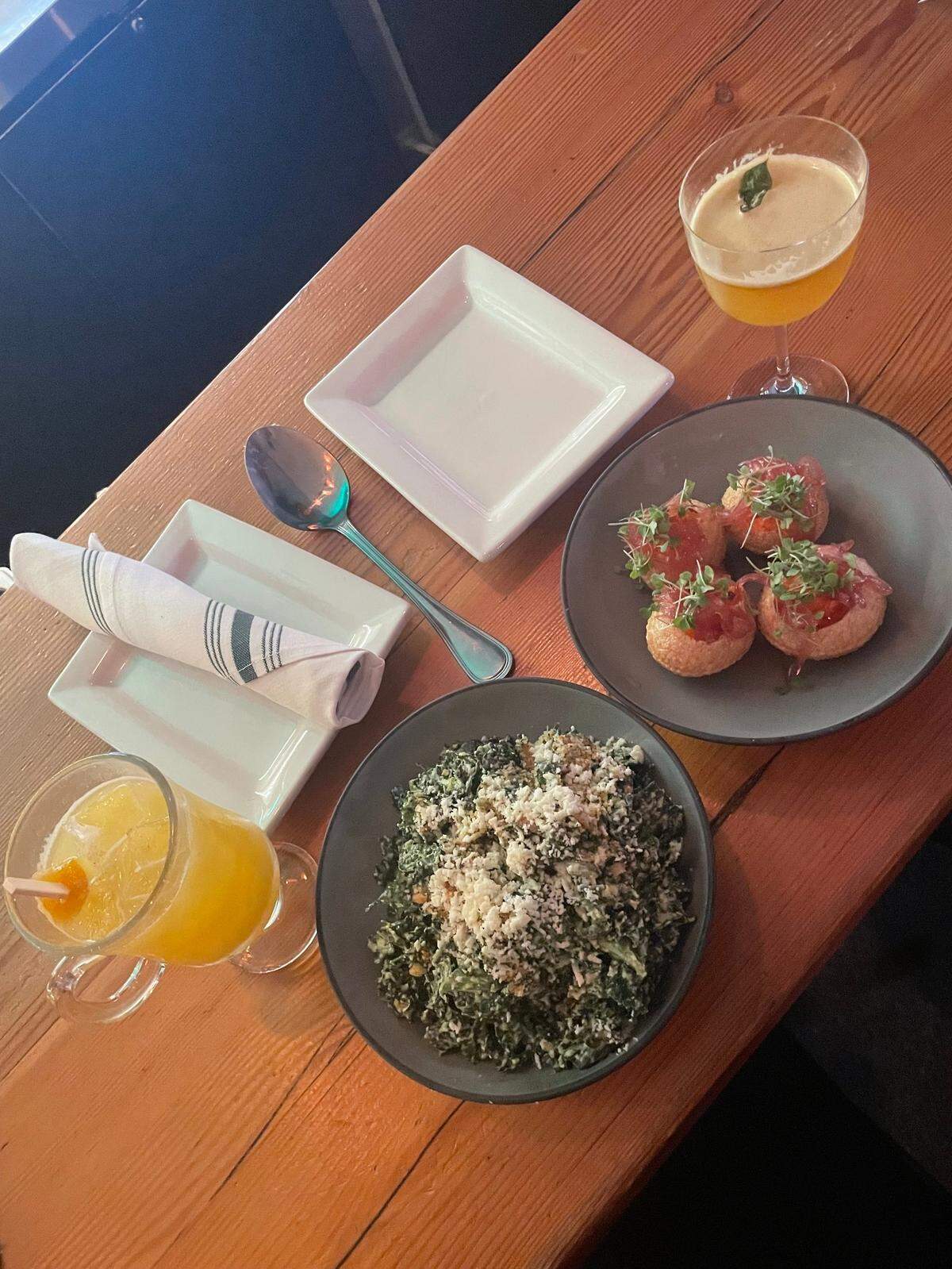 Dinner at Grann in Tacoma began with cocktails and a kale Curry Caesar and Puri Pimento Bites.