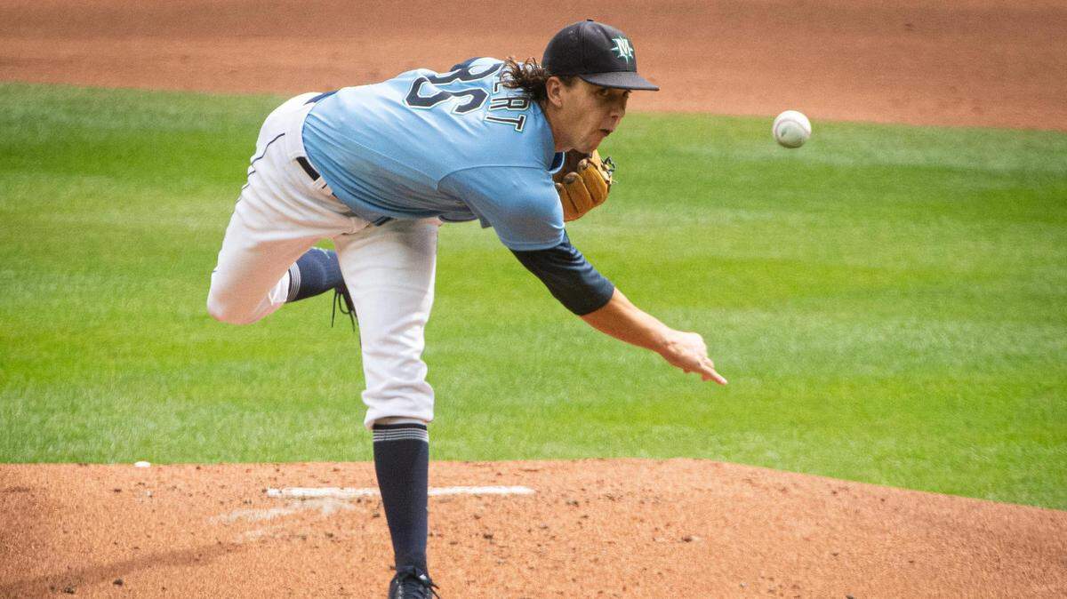 Mariners pitcher Logan Gilbert throws during a Seattle Mariners taxi squad game at T-Mobile Park in Seattle, Wash., on Friday, July 24, 2020.