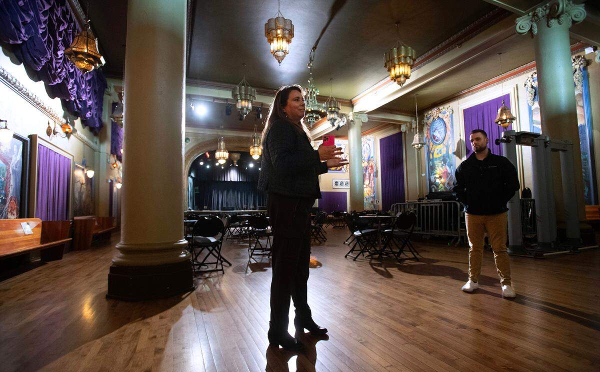Renee Rank and Ian Slick show off The Spanish Ballroom on May 22. The official capacity on the floor is 700, plus another 49 in the mezzanine.