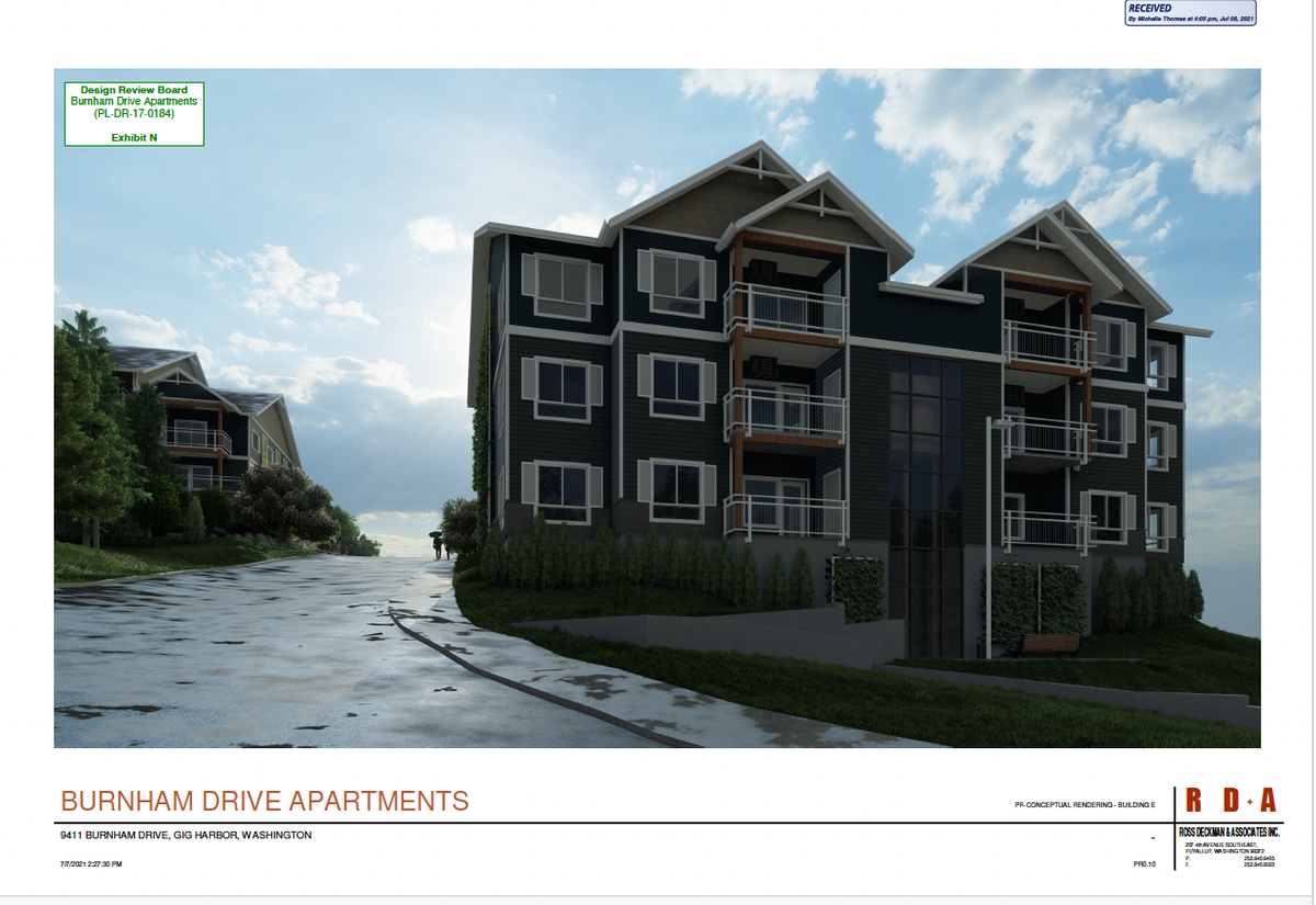 An early rendering for an apartment complex planned for 9411 Burnham Drive in Gig Harbor.