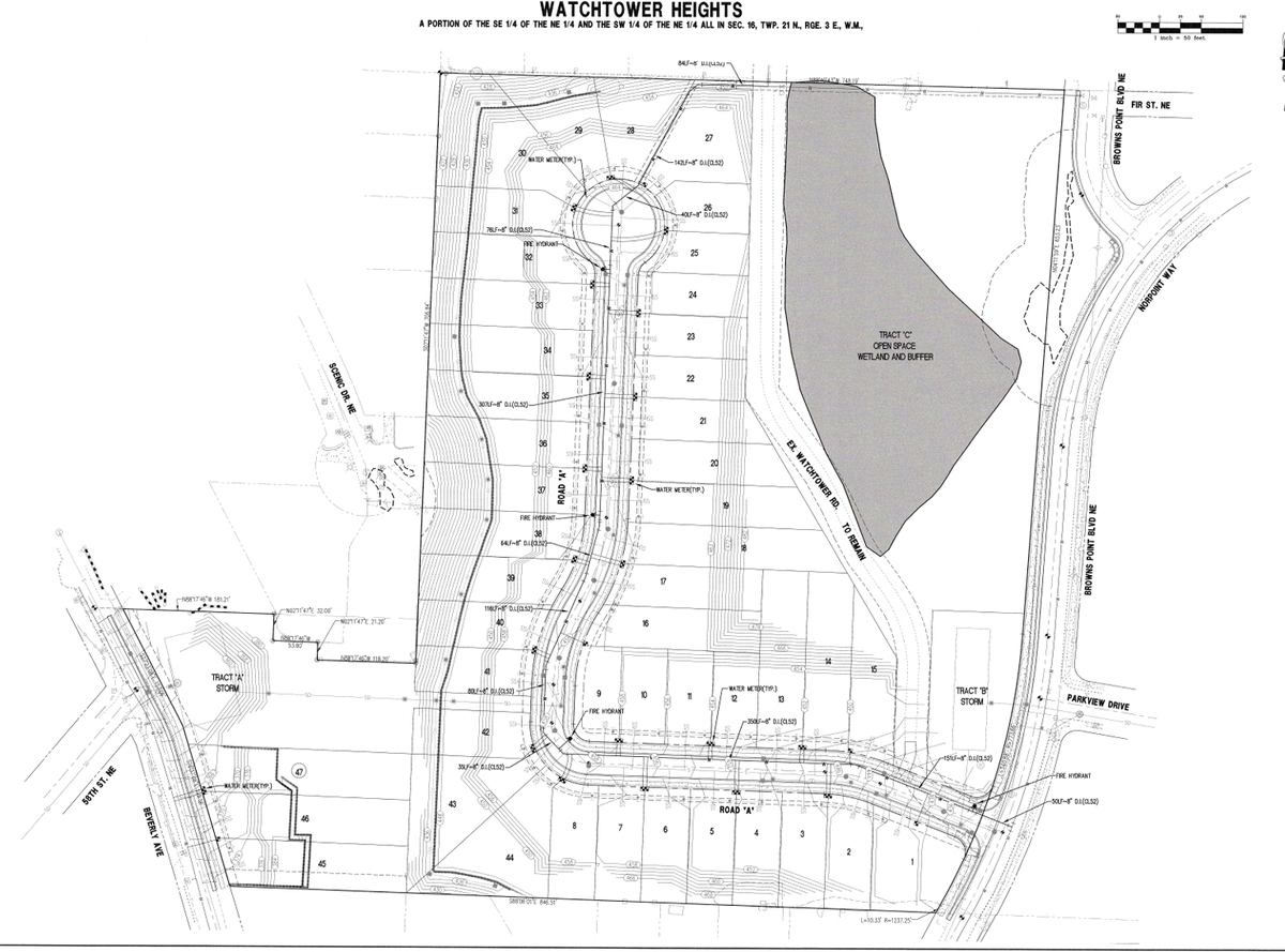 A preliminary plat rendering submitted to the City of Tacoma of the planned lots at Watchtower Heights in Northeast Tacoma.