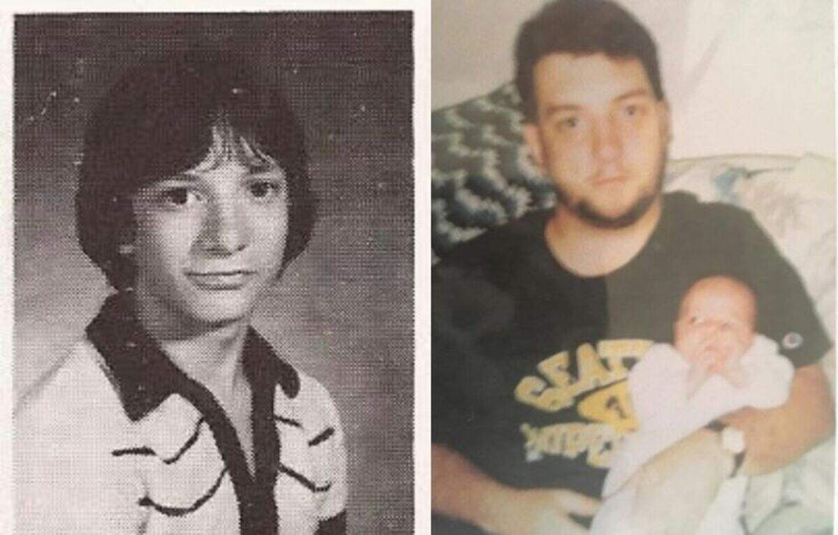 Brian Arnold Emmons is pictured (left) as a student when he attended Gray Junior High School in Tacoma, now known as Gray Middle School, and (right) with his only child, Hailey Emmons, in 1995.