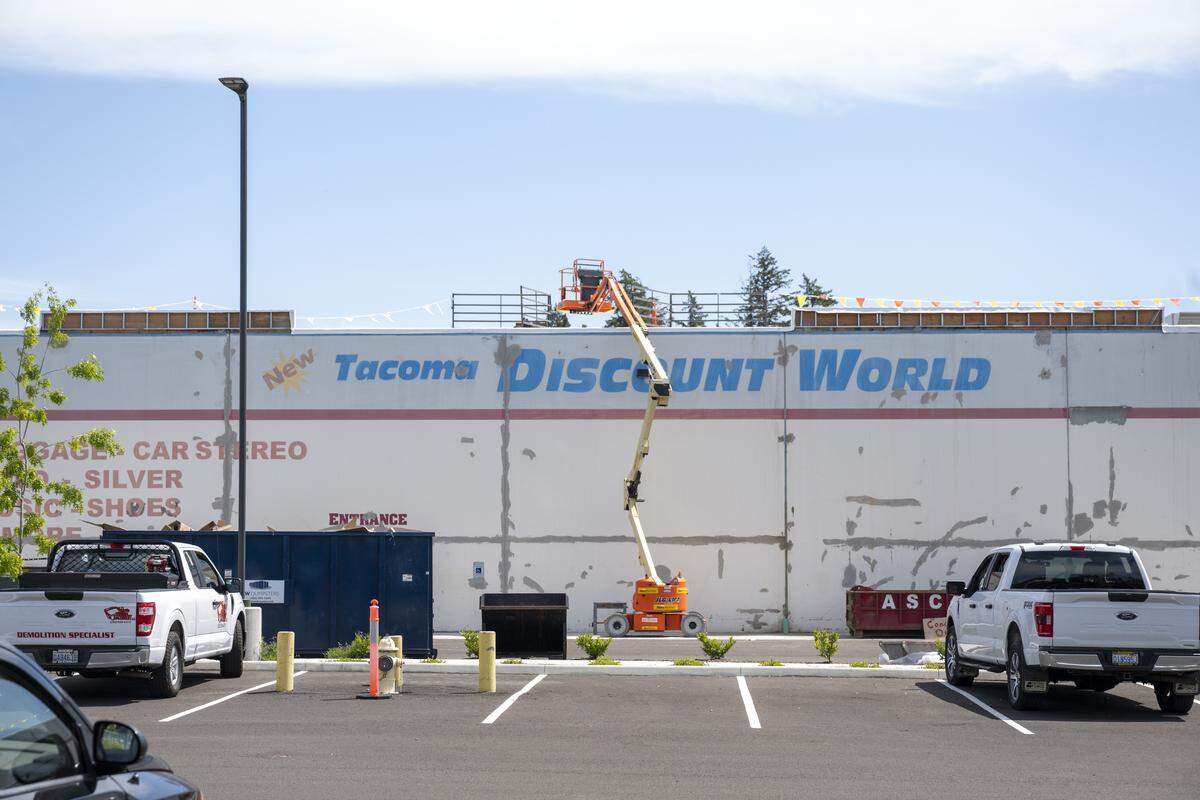 The former Tacoma Discount World is pictured on Thursday, May 21, 2026, in Lakewood.