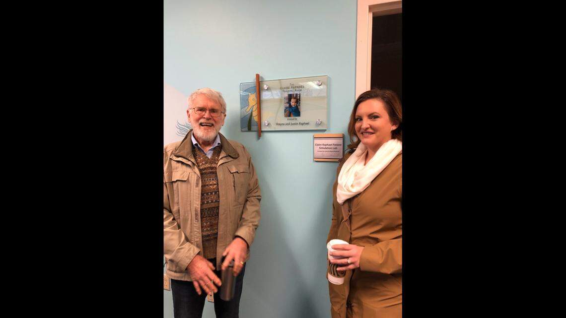 Shayna Raphael (right) with retired Mary Bridge Hospital Emergency Department Medical Director Ted Walkley. Walkley first proposed the idea of creating a CPR training room at the facility following Claire Raphael’s death in 2015.
