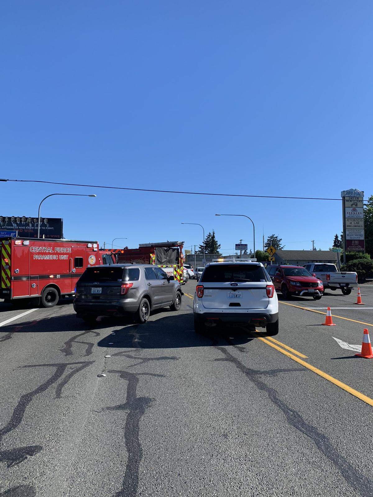 A person riding a bicycle Tuesday afternoon on Pacific Avenue in Parkland was killed in a collision with a car, according to the Washington State Patrol.