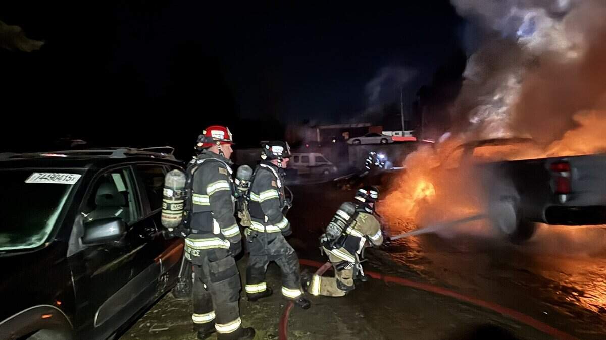A salvage yard in the South Hill area caught fire Sunday night.