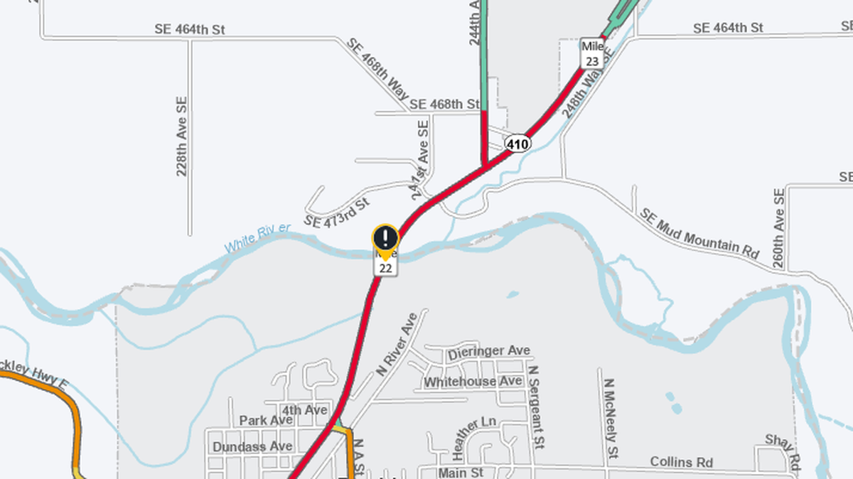 Both directions are blocked on a Buckley highway due to a crash at White River Bridge on August 18, 2025.