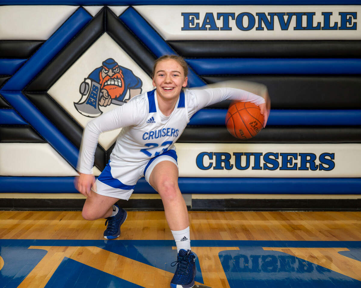 Eatonville sophomore guard Bailey Andersen poses for a portrait at Eatonville High School on Wednesday, Jan. 25, 2023, in Eatonville, Wash.