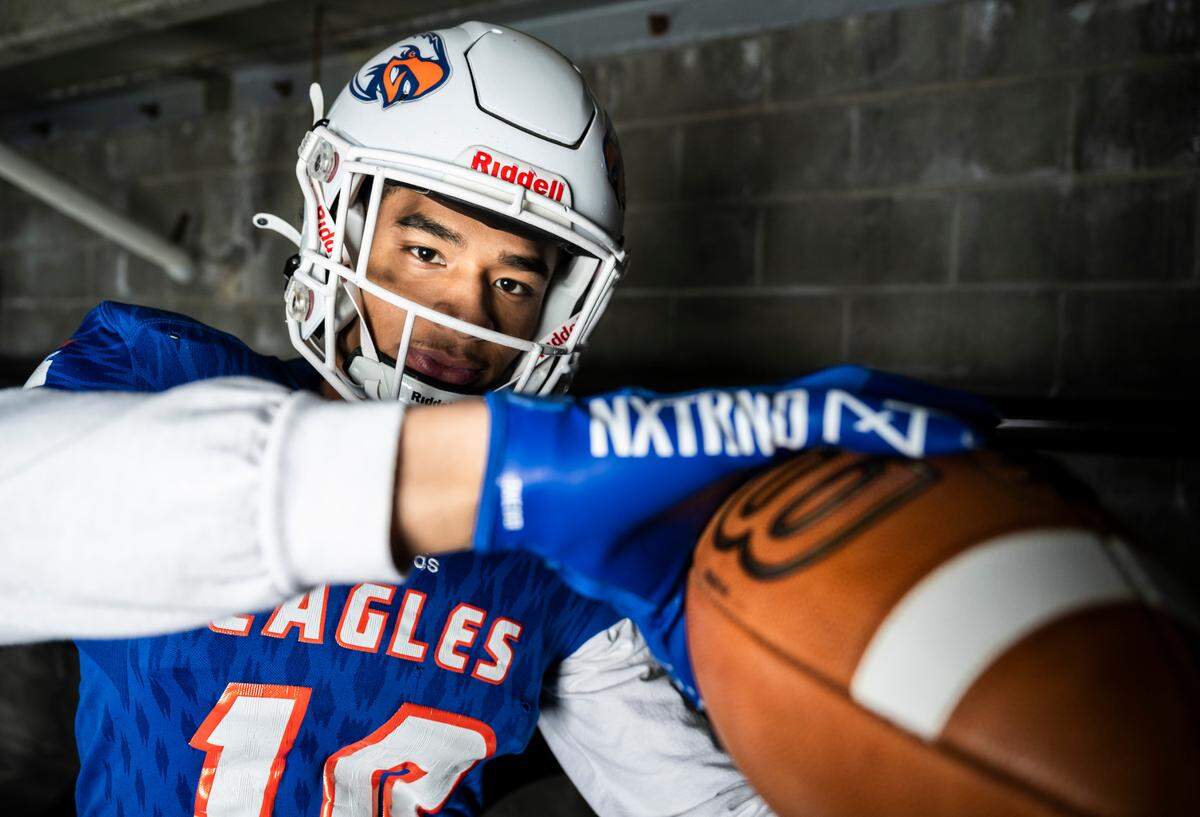 Graham-Kapowsin junior Jabez Woods poses for a portrait after being selected as a wide receiver for the News Tribune’s 2022 all-area football team, at Mount Tahoma High School in Tacoma, Wash. on Dec. 4, 2022.
