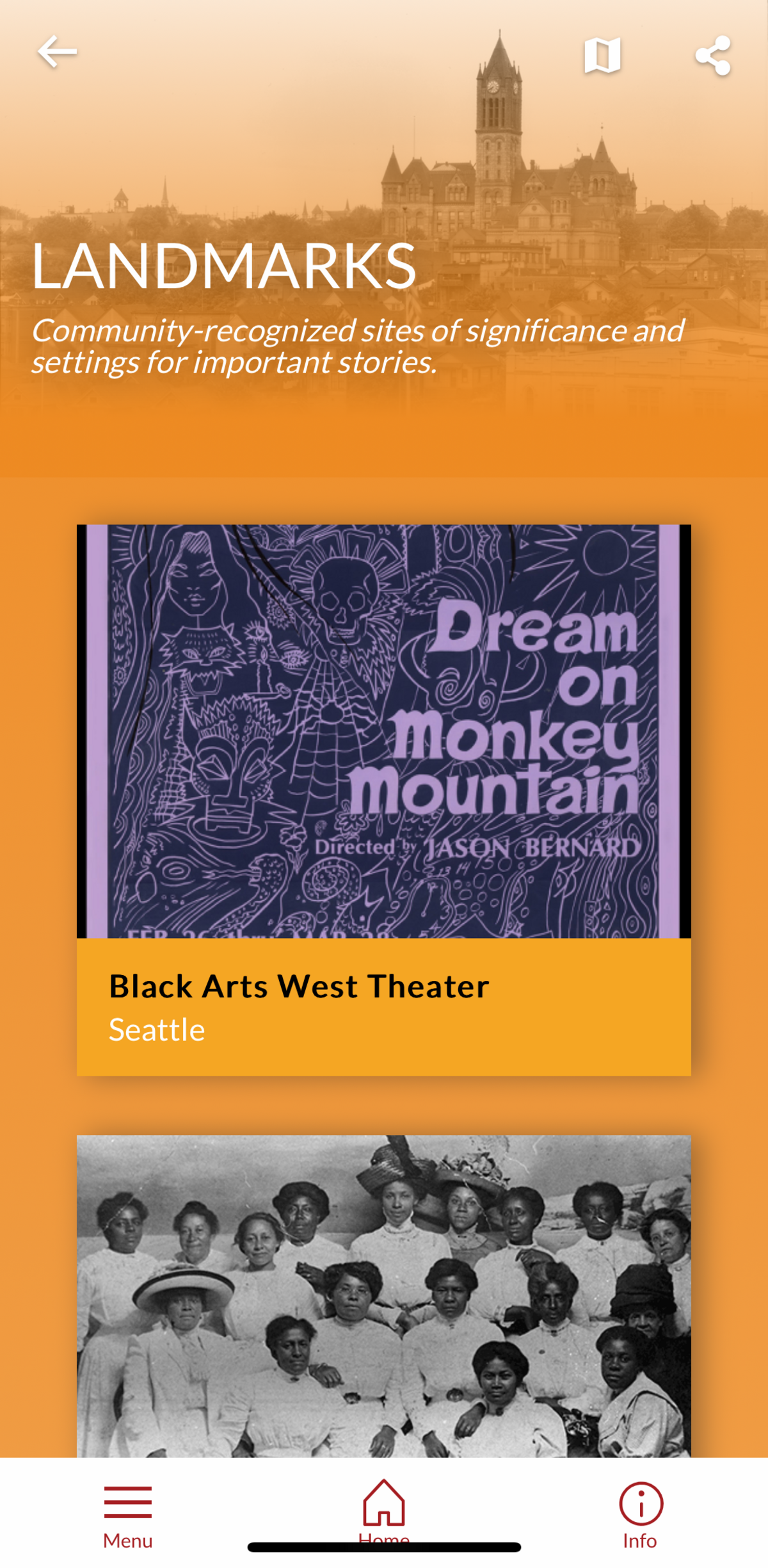 The “Black Washington” app features a section for state landmarks, “community-recognized sites of significance and settings for important stories.”