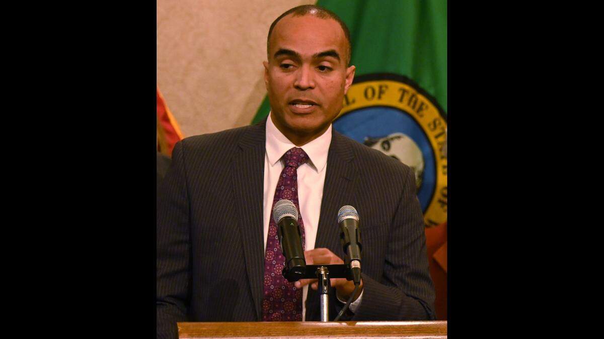 Washington state Attorney General Nick Brown shown at a February news conference.