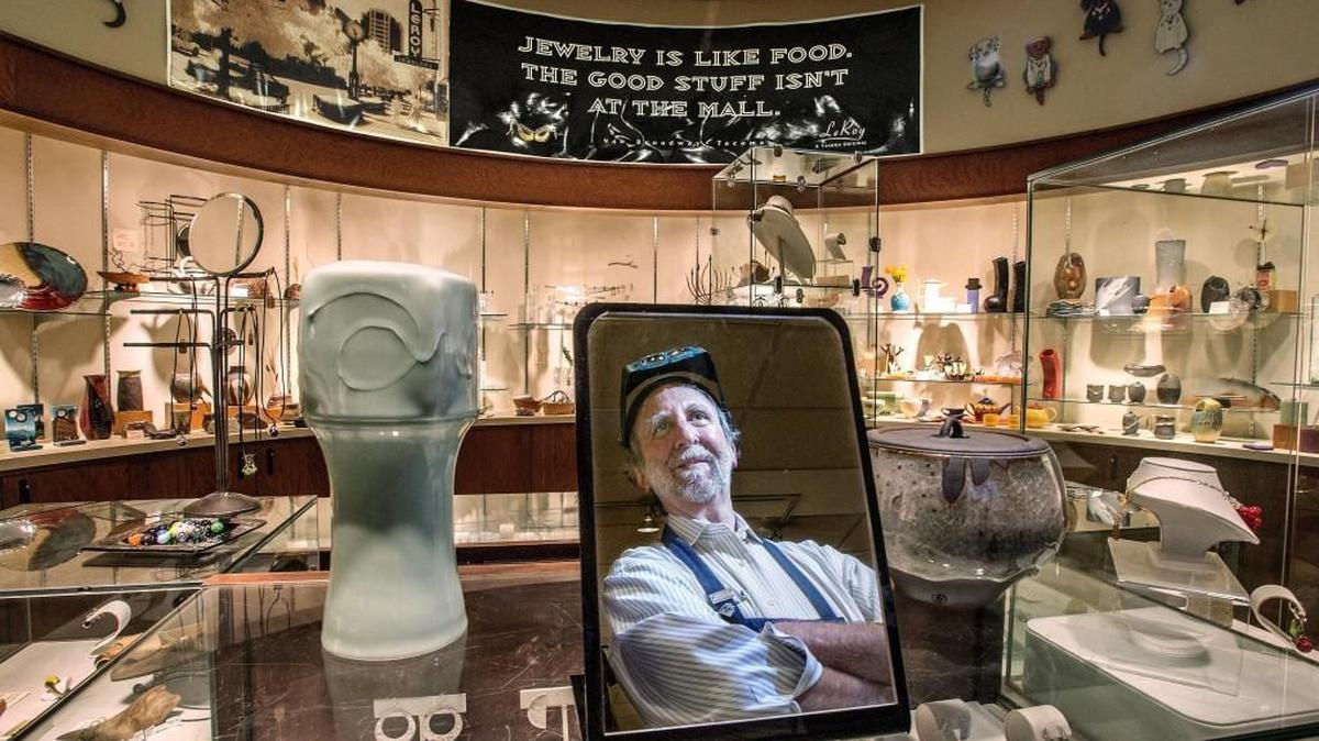 
Steph Farber, co-owner of LeRoy Jewelers and The Art Stop with his wife Phyllis Harrison, is the sole retail survivor from the period of flight from downtown following the opening of Tacoma Mall in 1965. 
