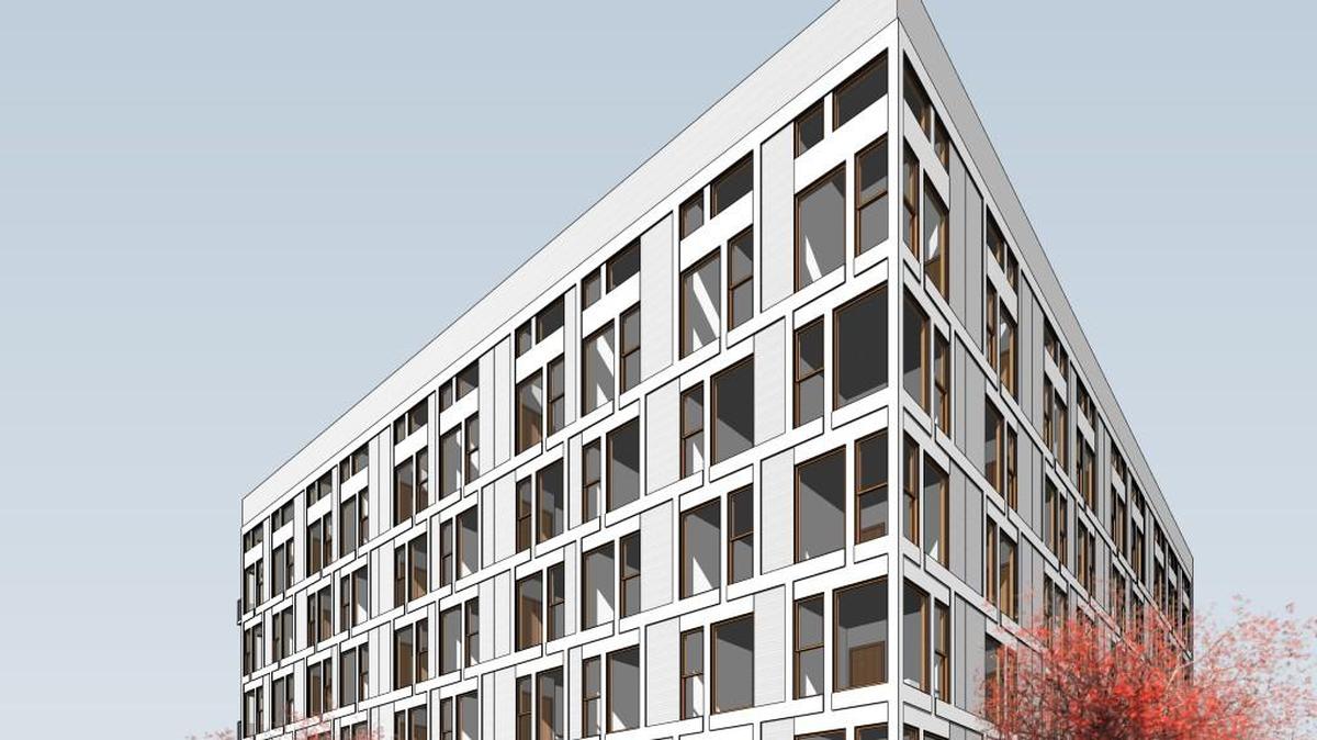 This view of the proposed apartment building at 304 Puyallup Ave. shows the south corner of the building. Koz Development plans 152 apartments and no parking spots for this building, which set to open in 2019.