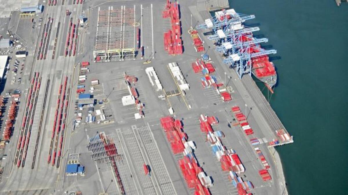 Husky Terminal on the Tacoma Tideflats as seen from above. Construction to reconfigure Pier 4 began last month. When the work is complete, two post-Panamax vessels will be able to berth at the pier at the same time.