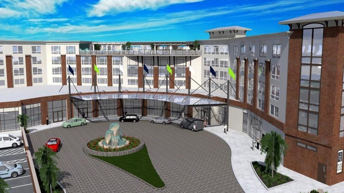 A view of the courtyard of the Silver Cloud hotel planned for Point Ruston. It could open in early 2019.