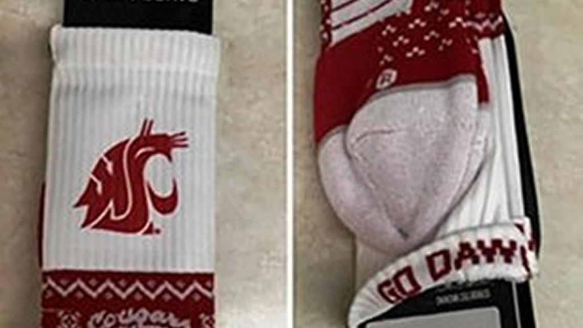 WSU fans don’t get a kick out of ‘Go Dawgs’ on inside cuff of novelty socks