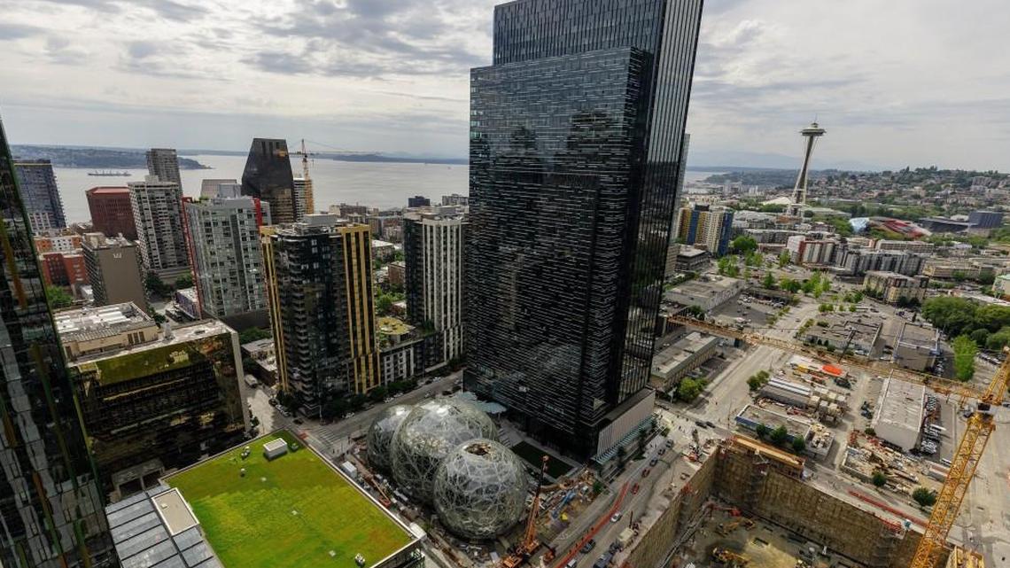 Amazon’s campus in Seattle, photographed from the roof of Amazon’s Port 99 building.