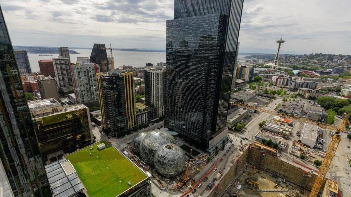 Amazon’s campus in Seattle, Wash., photographed from the roof of Amazon's Port 99 building. (Jordan Stead/Amazon)