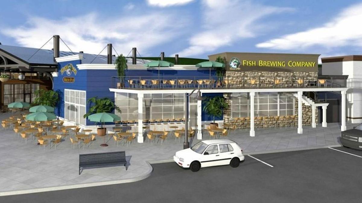 Fish Brewing Company announced Tuesday that it will open a new pub on the Grand Plaza at The Shops at Point Ruston in Tacoma. An artist drawing shows what the new restaurant might look like.
