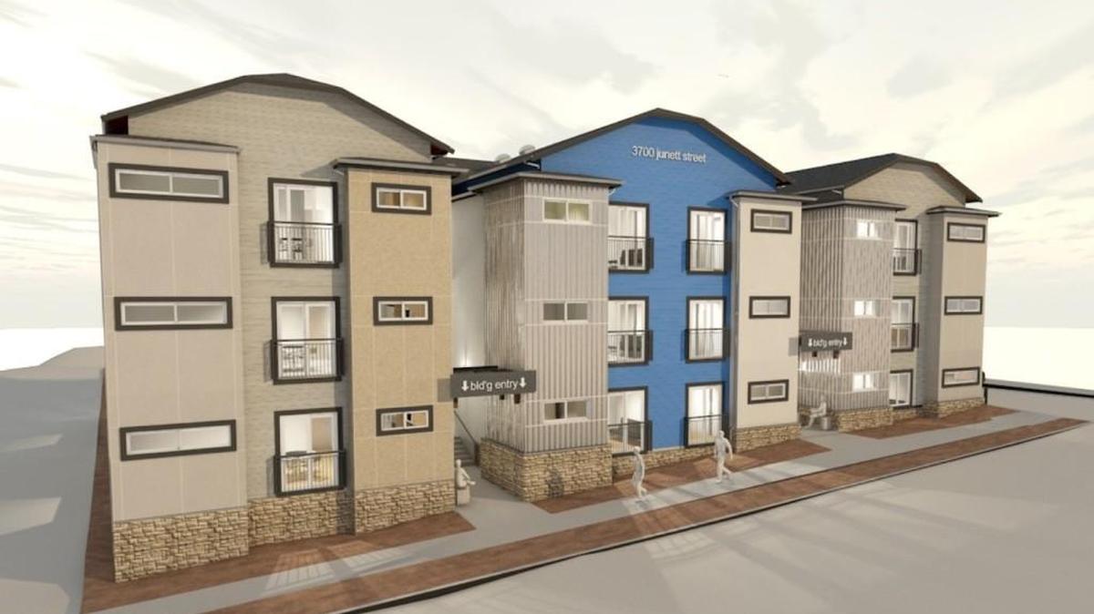 A rendering of iStudio North, a three-story development on Junett Street featuring apartments as small as 419 square feet.