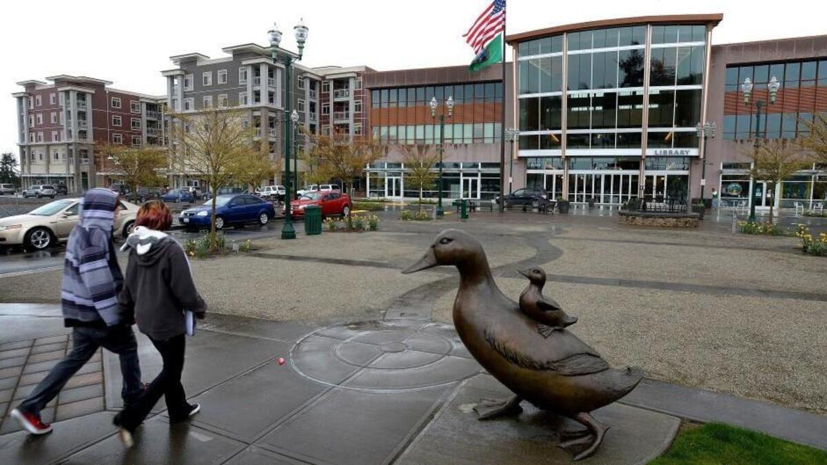 A delegation from Hawaii will be visiting University Place Thursday. Part of its tour of the city will include a stop at the Village at Chambers Bay (previously Town Center), photographed here in October 2014.