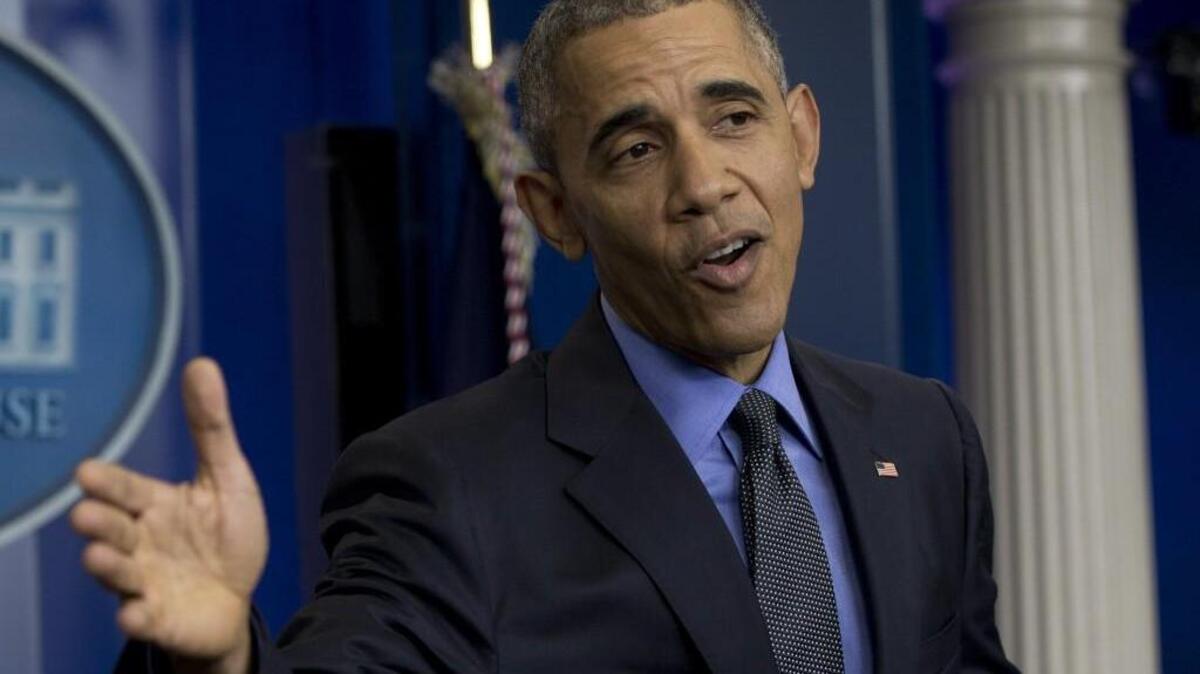President Barack Obama speaks during a news conference in the briefing room at the White House, in Washington, Friday, Dec. 18, 2015.