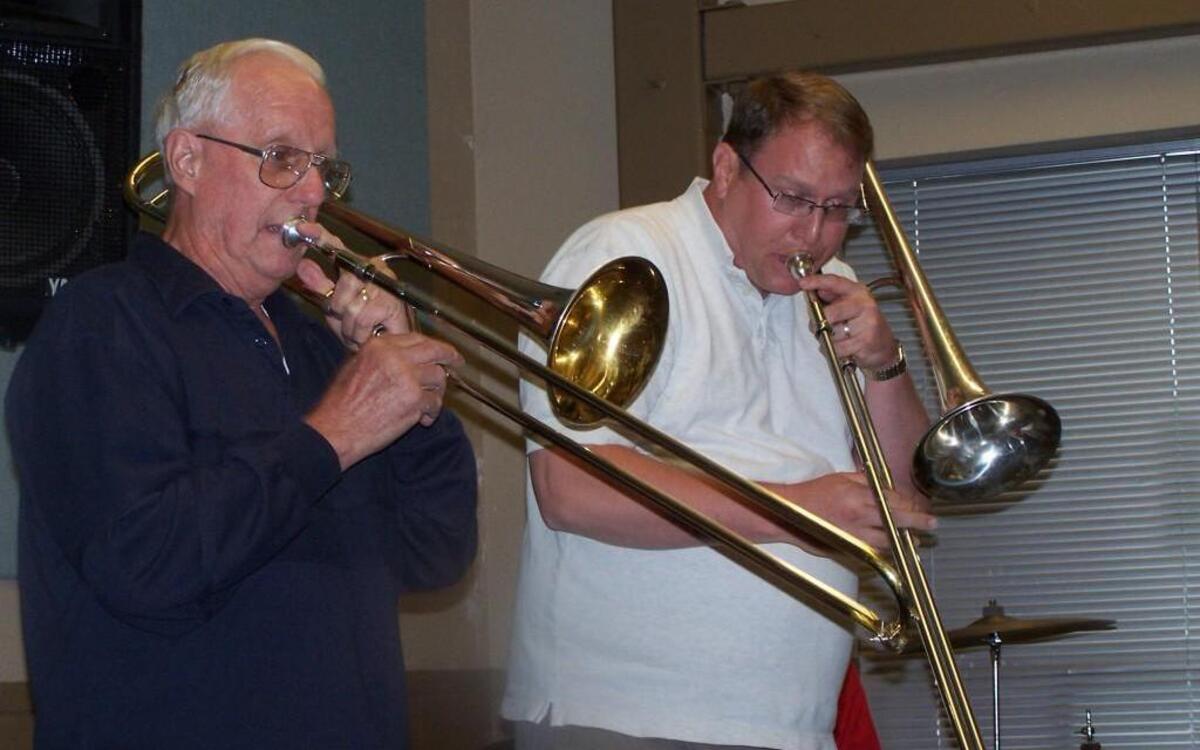 Gary Lee Aleshire Sr., left, plays at his 75th birthday party with occasional bandmate Lance Buller. Aleshire was a long-time Tacoma musician and the first music instructor at Curtis High School in University Place.
